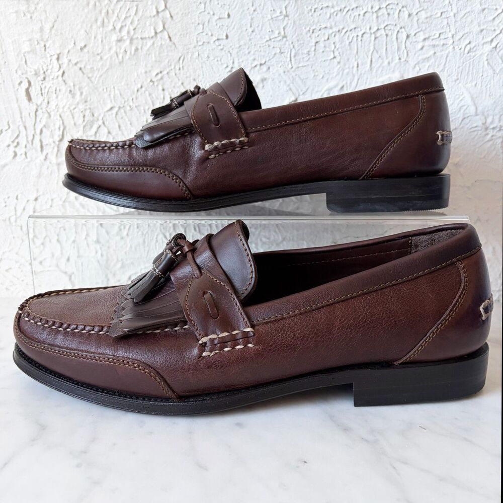 Neil M. Loafers Moc Toe Men's Size 11 Brown Leather Kiltie Tassel Handsewn